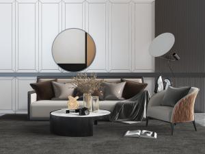 现代多人沙发、休闲单人沙发和茶几