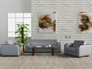 现代灰色多人沙发、单人沙发和茶几