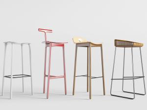 现代四把不同款式的吧椅、吧凳