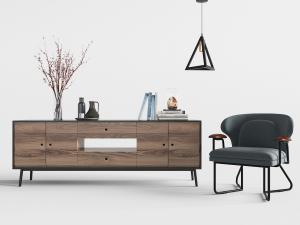 新中式玄关装饰柜、休闲椅和饰品摆件3d模型 新中式玄关装饰柜、休闲椅和饰品摆件