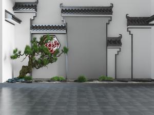 中式庭院园艺小品、松树景观
