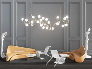 后现代多人沙发、茶几和吊灯