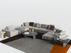 现代、新中式多人转角沙发、茶几