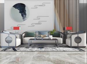 中式多人沙发、单人沙发和沙发背景墙