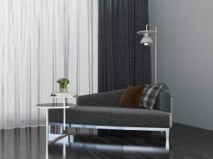 现代深灰色布艺美人榻、边几和落地灯