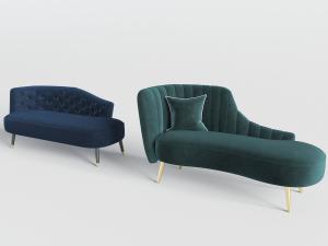 简欧蓝色、墨绿色软包布艺美人榻