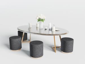 现代椭圆形茶几、灰色圆形坐墩3d模型 现代椭圆形茶几、灰色圆形坐墩