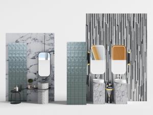 新中式现代大理石洗手盆和方镜组合