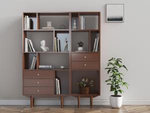 现代北欧深色实木书柜