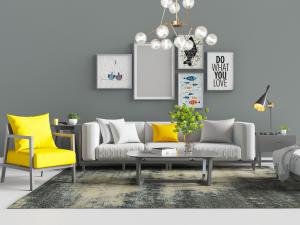 现代北欧多人沙发组合和吊灯