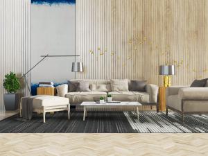 新中式杏色布艺坐垫的长沙发、单人沙发和坐凳