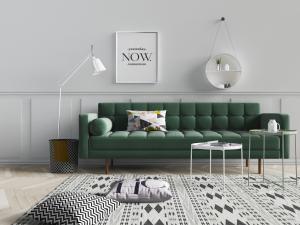 现代北欧墨绿色多人沙发和落地灯