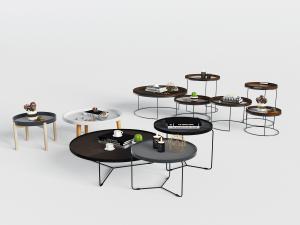 北欧、现代圆形金属茶几、边几组合3d模型 北欧、现代圆形金属茶几、边几组合