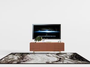 现代橙色带有凹凸纹理的电视柜