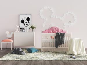 简欧白色儿童床和边柜组合