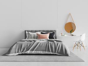 北欧现代灰色布艺软包床头双人床