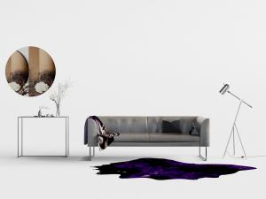 极简落地灯、边桌、动物皮地毯