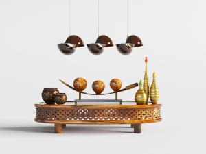 东南亚工艺品、吊灯、茶几3d模型 东南亚工艺品、吊灯、茶几