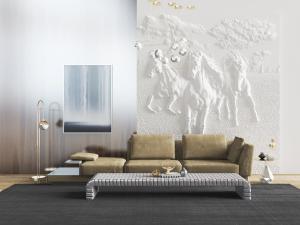 白色浮雕马、多人沙发茶几组合