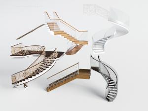 铁艺、玻璃扶手护栏旋转楼梯、直角楼梯3d模型 铁艺、玻璃扶手护栏旋转楼梯、直角楼梯