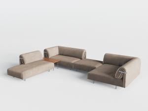 现代极简咖啡色转角多人沙发