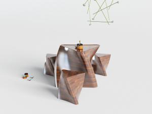 新中式创意几何异形茶台、坐凳