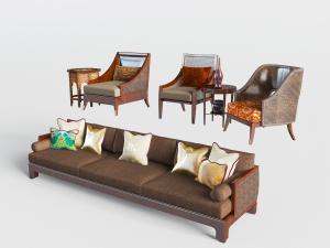 藏式单人、三人沙发、边几角几组合