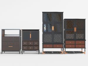新中式玄关柜、高低柜、矮柜3d模型 新中式玄关柜、高低柜、矮柜