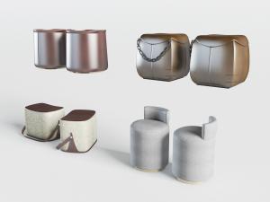 皮革布纹圆形手提、带靠背坐墩