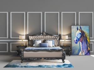 欧式古典雕花皮革软包床头双人床