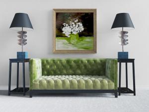 美式果绿色菱形软包纹理的多人沙发