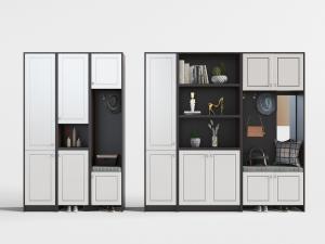 新中式白色玄关柜、鞋柜组合