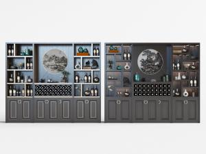 中式深咖啡色餐边柜、酒柜