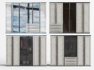 新中式灰色纹理实木柜门拼接玻璃柜门的衣柜3d模型 新中式灰色纹理实木柜门拼接玻璃柜门的衣柜
