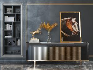 现代椭圆形装饰金属条的电视柜、装饰柜