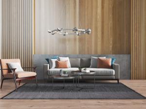 北欧灰色布艺多人沙发和休闲椅组合