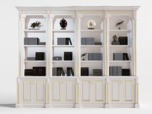 欧式白色镶嵌金边的书柜、装饰柜