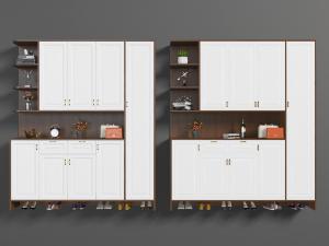 现代白色和实木色拼接镂空玄关鞋柜3d模型 现代白色和实木色拼接镂空玄关鞋柜