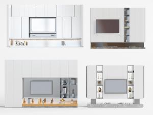 现代白色封闭式收纳柜电视背景墙3d模型 现代白色封闭式收纳柜电视背景墙