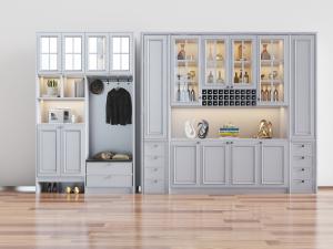 北欧灰白色玄关柜、鞋柜和中间镂空餐边柜3d模型 北欧灰白色玄关柜、鞋柜和中间镂空餐边柜