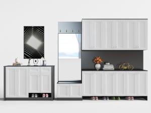 现代白色玄关柜、鞋柜和衣帽架组合3d模型 现代白色玄关柜、鞋柜和衣帽架组合