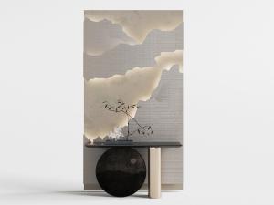 新中式玄关案几、假山盆景3d模型 新中式玄关案几、假山盆景