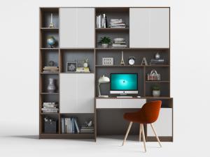 现代整体书柜搭配书桌椅组合的3d模型 现代整体书柜搭配书桌椅组合的