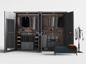 现代黑灰色衣柜、坐凳3d模型 现代黑灰色衣柜、坐凳