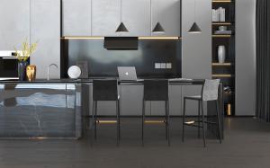 新中式深灰色整体橱柜、水吧台