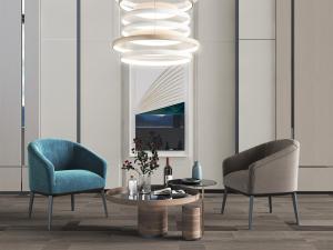 现代孔雀蓝休闲椅、圆形茶几组合3d模型 现代孔雀蓝休闲椅、圆形茶几组合