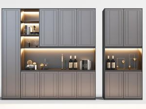 新中式灰色装饰条纹柜门的装饰柜