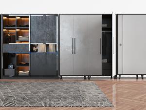 新中式带有镂空、装饰灯带的衣柜