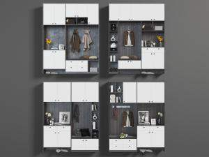 现代撞色玄关鞋柜、衣架组合