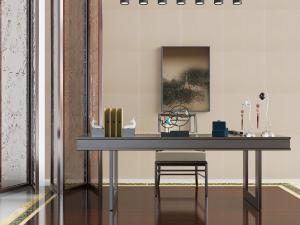 新中式黑色书桌椅、饰品摆件3d模型 新中式黑色书桌椅、饰品摆件